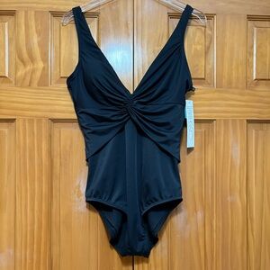 Miracle Brands Elegant Black One-Piece Swimsuit Size 12 NWT